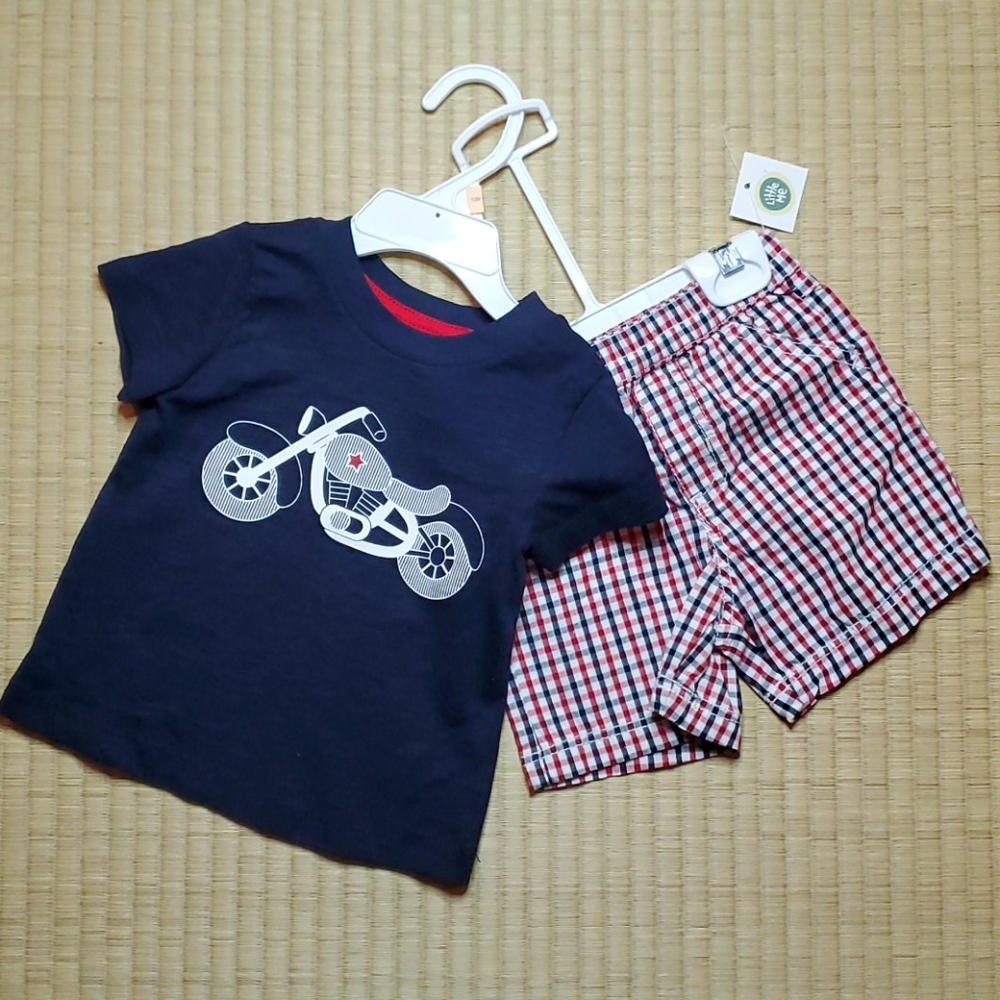 Little Me Motorcycle Tee & Gingham Shorts Set, 12M